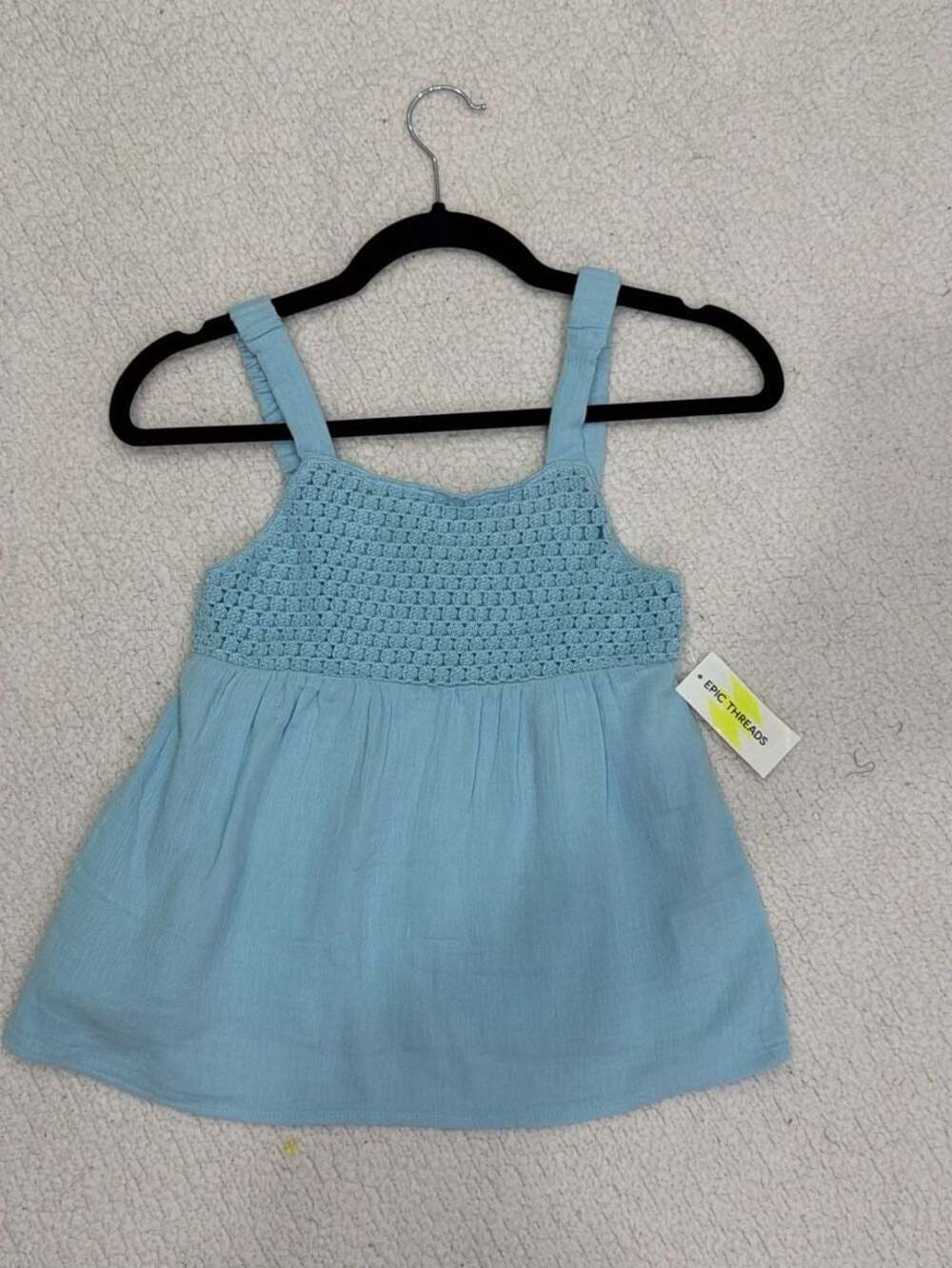 Epic Threads Girls Crystal Blue Crochet Bodice Tank Top Size M (10-12)